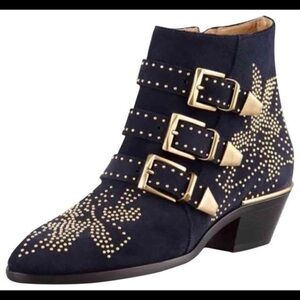 Chloe Susanna Ankle Boots‎ Studded Suede Black Gold Size 10